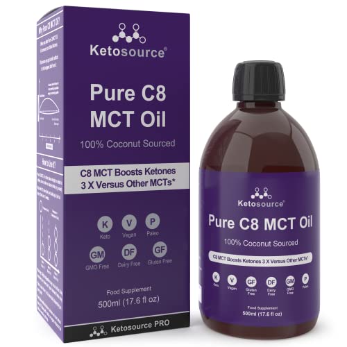Premium C8 MCT Öl | 3X Mehr Keton-produzierende C8 als MCT-Öle | Reines Caprylsäure Triglyceride mit 99,8% | Paleo & Vegan | BPA Freie Flasche in Plastik | Ketogen und Low Carb | Ketosource®