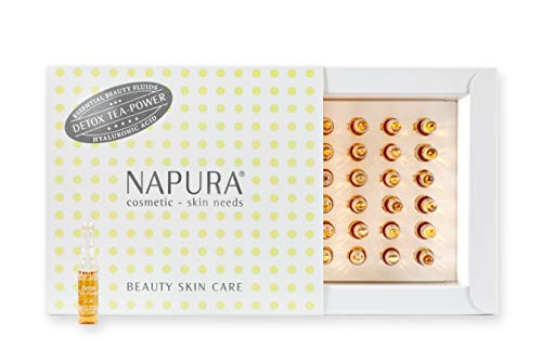 NAPURA Ampullen Detox Tea-Power, Hyaluron Gesichts-Kur | Pflege und Schutz für Ihre Haut, Gesichtspflege für trockene Haut | Drei Teesorten, Hyaluronsäure und pflanzliche Wirkstoffe | 30 x 2 ml