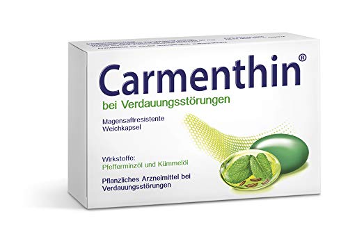 Carmenthin® bei Verdauungsstörungen – Pflanzliches Arzneimittel mit Pfefferminzöl & Kümmelöl – 84 Weichkapseln