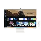 Samsung M8 Smart Monitor S32BM801UU, 32 Zoll, VA-Panel, Bildschirm mit Lautsprechern, 4K UHD-Auflösung, Bildwiederholrate 60 Hz, 3-seitig fast rahmenloses Design, inkl. Fernbedienung und Webcam, Weiß