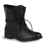 Trendy Damen Schuhe Stiefeletten Blockabsatz Leder-Optik 44438 Schwarz Schwarz 40 Flandell