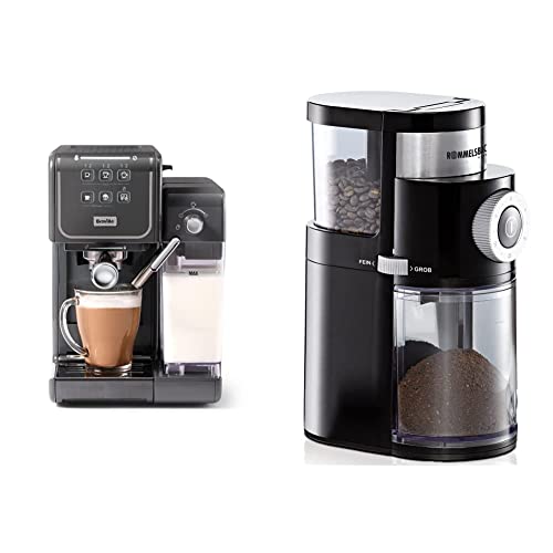 Breville VCF146X Prima Latte III Espressomaschine| 19 Bar italienische Pumpe & Milchaufschäumer | Grau & ROMMELSBACHER Kaffeemühle EKM 200 – aromaschonendes Scheibenmahlwerk, 250 g, 110 Watt, schwarz