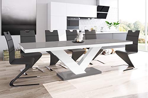Design Esstisch Tisch HE-999 Grau/Weiß Hochglanz ausziehbar 160 bis 256 cm