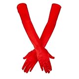 SAVITA Handschuhe Lang Rote Satinhandschuhe Abendhandschuhe Opernhandschuhe Rote 21' Ellenbogenhandschuhe für Mädchen Damen