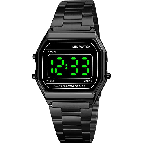 Luxus Business Uhr,Unisex Digital Armbanduhr Freizeit Sport Digitaluhr 50m wasserdichte Elektronische Uhr LED Leuchtuhr (Black)