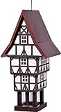 dobar® Design Vogelfutterhaus Zuckerhut zum Aufhängen mit großem Futtersilo, wetterfest - Vogelhaus im Fachwerkstil - 20 x 18 x 41 cm - Weiß/Braun/Rot