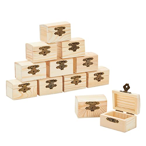12 kleine Holz-Schatzkisten mit Deckel, unbehandelte Mini-Schatztruhen aus Holz, je 5,8 x 3,8 x 3,8 cm