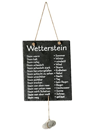 Wetterstation mit Schiefertafel - 25 x 20 cm - lustige Wetterwarte mit Wetterstein zum Hängen - Wetter Tafel Stein Station Schild Garten Balkon Deko