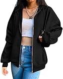 L&ieserram Damen Hoodie Jacke Oversize Vintage Reißverschluss Kapuzenjacke Zip Up Kapuzenpullover Sweatshirt mit Kapuze 90er Y2K E-Girl Übergangsjacke (A Schwarz, L)