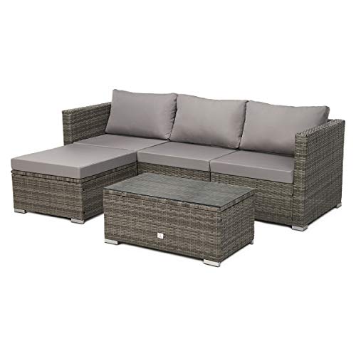 SVITA Queens Poly Rattan Sitzgruppe Couch-Set Ecksofa Sofa-Garnitur Gartenmöbel Lounge Schwarz, Grau oder Braun (Grau)