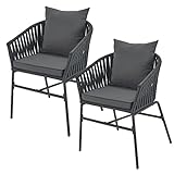 Juskys Rope Gartenstühle 2er Set wetterfest - bis 160 kg belastbar - Sitz- & Rückenkissen aus Polyester - 2 Stühle aus Stahl & Polypropylen für Garten, Terrasse & Balkon - Dunkelgrau