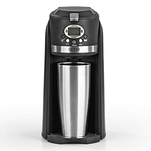 BEEM GRIND & BREW 2 GO Single-Filterkaffeemaschine mit Mahlwerk | 0,4 l Thermobecher | 24h-Timer | 800 W | Coffee to Go | Permanentfilter