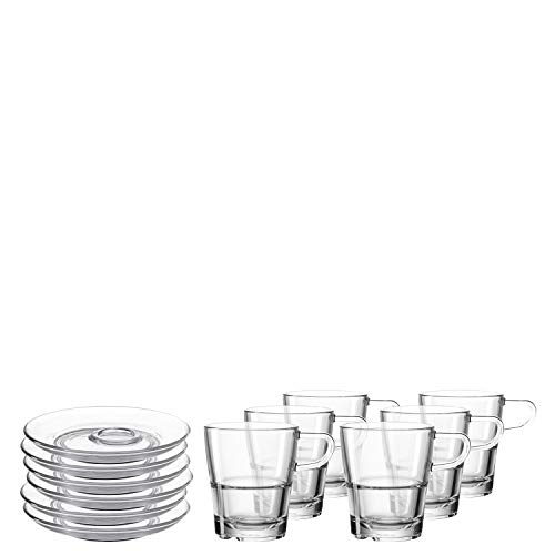 Leonardo Senso Tasse und Unterteller, spülmaschinengeeignete Kaffee-Gläser mit passenden Untertassen, 12er Set, 250 ml, 032830