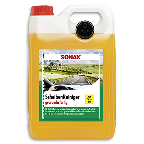 SONAX ScheibenReiniger gebrauchsfertig mit Citrusduft (5 Liter) gebrauchsfertiger Reiniger für die Scheiben- und Scheinwerferwaschanlage | Gelb | Art-Nr. 02605000