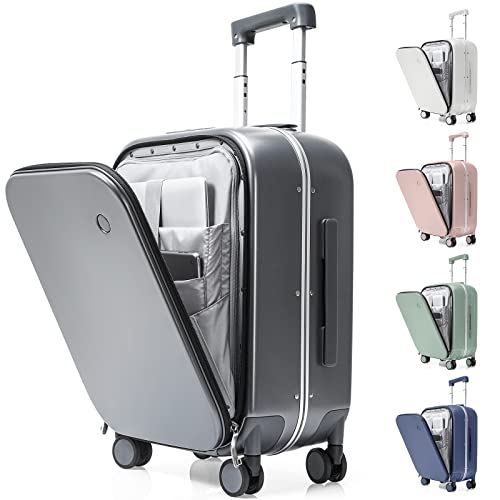 Seelux Hartschalen Koffer Trolley Rollkoffer groß Reisekoffer, mit Ablagefach für Laptop, Tablette, 53cm, 42L (grau)