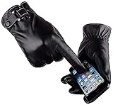 VICSPORT Herren Touchscreen Texting Lederhandschuhe Winter Warm Schwarz Weiche Handschuhe Kaschmir Futter