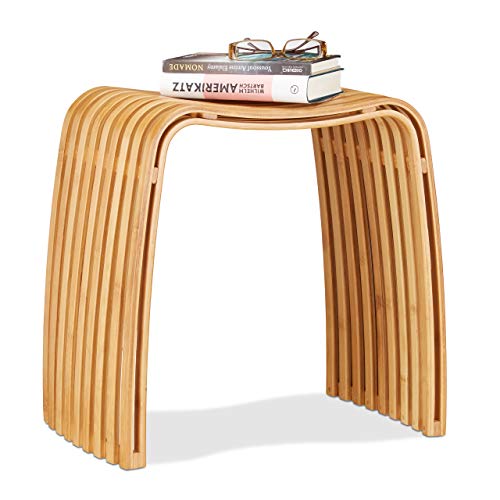 Relaxdays Garderoben Hocker aus Bambus, eleganter Holzhocker in skandinavischem Design, Sitzhocker für Garderobe, natur