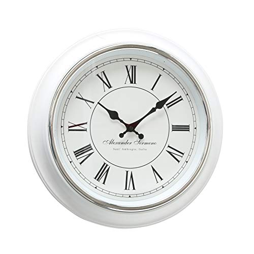 mucHome Vintage Wanduhr weiß Durchmesser 40cm mit römische Ziffern Echtglas-Scheibe Küchenuhr Uhr