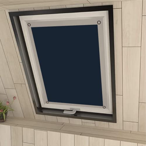 Eurohome Thermo Dachfenster Rollo ohne Bohren Sonnenschutz Verdunkelungsrollo mit Saugnäpfen für Velux Fenster Dunkelblau 57x100 cm