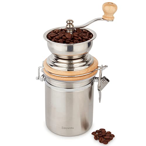 Easyworkz Manuelle Kaffeemühle mit einstellbarer Einstellung,Hand Edelstahl Kaffeebohnenmühle Werkzeug für Espresso,Gießen über Kaffee,Silber