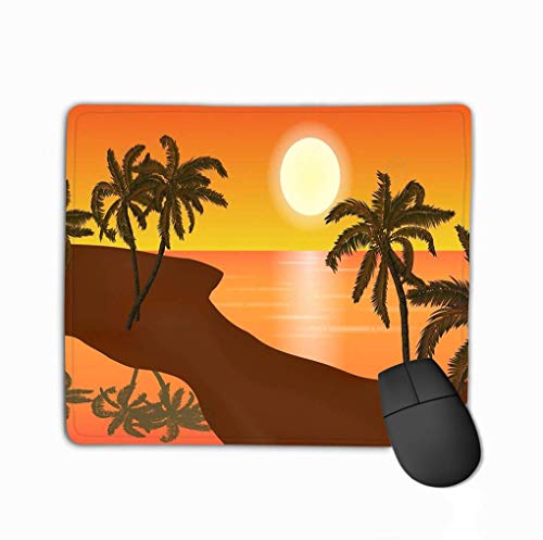 Rechteck rutschfeste Gummi Mousepad Summer Beach Landschaft gelb schattierten Sand detaillierte Palmen orange Sonnenuntergang Detail Gemälde