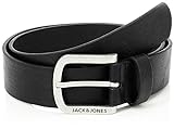Herren Jack & Jones Ledergürtel JACHARRY Belt Leder Optik Gürtel mit Logo Metall Schnalle, Farben:Schwarz, Größe Gürtel:95