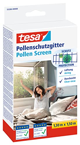 tesa Pollenschutzgitter - zuschneidbarer, transparenter Pollenschutz für Allergiker - für nach innen öffnende Fenster - inkl. selbstklebendem Klettband - Anthrazit - 130 cm x 150 cm