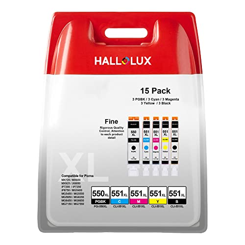 HALLOLUX 550 XL 551 XL Multipack Kompatibel für Canon PGI-550 XL CLI-551 XL für Pixma MX925 MX920 MG5650 MG5550 MG6650 iP7250 iX6850 iP7200 MG6450 MX725 MG5450 MG7150 MG7500 MG5400 MG6350 (15er-Pack)