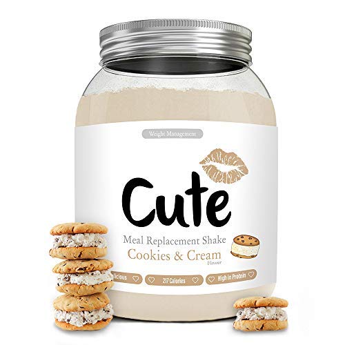 CUTE NUTRITION® Diät-Shake zum Abnehmen + Energy Boost | 500g | Mahlzeitenersatz Shake Cookies & Cream inkl. Trainingsplan | Protein-Pulver Low Carb | Eiweißpulver GVO-frei