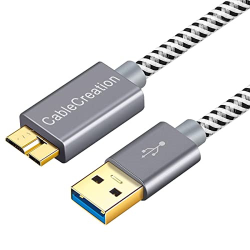 CableCreation Micro USB 3.0 Kabel, USB 3.0 auf Micro USB 3.0 Datenkabel, USB 3.0 A auf Micro B Kabel kompatible mit Externe Festplatte, Kamera Samsung Galaxy S5, Note 3 usw, 1FT/0.3 m, Aluminium
