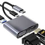 USB C auf VGA HDMI Adapter, 4 in 1 USB 3.0 Hub Typ C auf VGA HDMI 4K UHD Konverter Adapter kompatibel mit Laptops, MacBook Pro/Air/iMac, Dell HP Spectre, Samsung S8/S9, Huawei Mate 30 P30 Pro und mehr