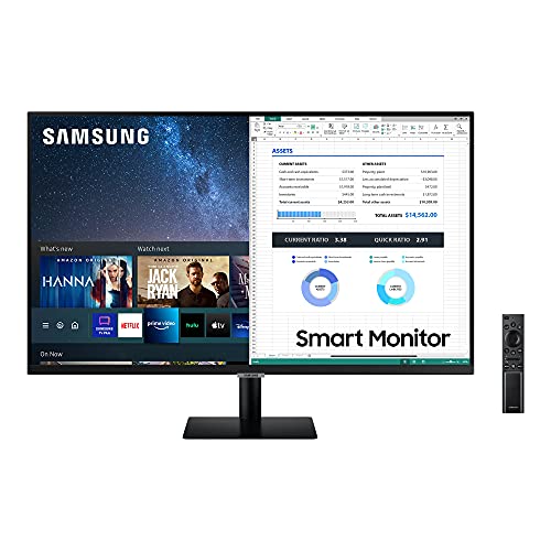 Samsung Smart Monitor M5 S32AM502NR, 32 Zoll, VA-Panel, Bildschirm mit Lautsprechern, Full HD-Auflösung, Bildwiederholrate 60 Hz, Randlos, Smart TV Apps mit Fernbedienung, Auto Source Switch Plus