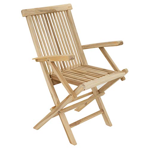 Divero GL05037 Stuhl Gartenstuhl Terrassenstuhl Klappstuhl aus Teak-Holz Hochlehner mit Armlehnen klappbar massiv unbehandelt Natur, Höhe 89 cm