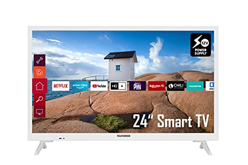 Telefunken XH24K550V-W 24 Zoll Fernseher / Smart TV (HD ready, HDR, Triple-Tuner, 12 Volt Anschluss) - 6 Monate HD+ inklusive [2022] [Energieklasse F], Weiß
