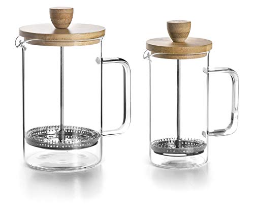 Lacor - Französische Kaffeemaschine, Kaffeepresse, Kaffeemaschine mit Kolben, Französischer Krug für Filterkaffee, 3 Tassen, 0'35 l, Stahl und Holz