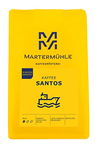Martermühle Santos Kaffeebohnen 1kg mild I Arabica I Aromen: Mandel, Süssliche Milde I Ganze Kaffee-Bohnen schonend geröstet, säurearm