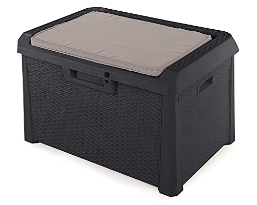 Ondis24 Kissenbox Santo kompakt Auflagenbox Gartenbox Allzweckbox Sitztruhe 120 Liter (Kompakt, Anthrazit)