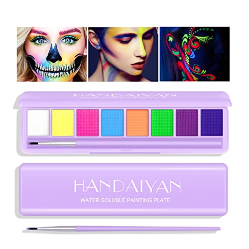 KYDA 8 Farben UV Glow Eyeliner-Palette, wasseraktivierte Eyeliner-Palette, High Pigment Lidschatten-Make-up-Palette, Körper-Gesichts-Make-up Paint mit Eyeliner pinsel-Set A