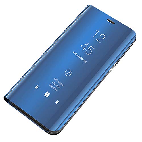 CXvwons Galaxy S8 Plus Hülle, S8 Plus Handyhülle Spiegel Schutzhülle Flip Tasche Case Cover für Galaxy S8 Plus, Stand Mirror Handyhülle Leder Hülle für Samsung Galaxy S8 Plus (Blau)