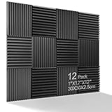 Schallabsorber Akustikschaumstoff, 12 Stück Schwarz Acoustic Foam für Podcasts, Aufnahmestudios, Büros, Home Learning, Akkustik Schaumstoffmatte（30 x 30 x 2.5 cm）