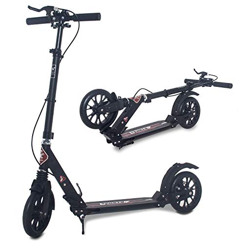 ISE Big Wheel Scooter Tretroller 200mm Roller Cityroller Klappbarer Scooter 93-107cm mit 2 Räder,Handbremse für Erwachsene und Kinder,belastet 100 kg,2 Farbeauswahl,nach EN957 geprüft (Sport-Style)