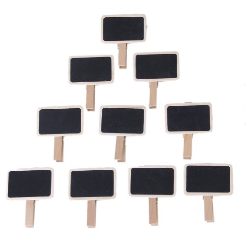 Musuntas 10 Stück Mini schwarz Tafel Minitafel Wooden Hinweis Photo Clip Wandtafeln Namensschild Tischdekoration Hochzeit - Tischnummer & Preis