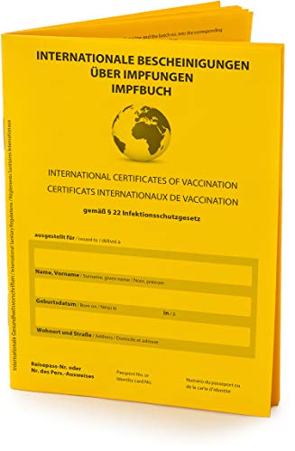 Hochwertiger Internationaler Impfpass, Impfausweis (Vers. 2021, 32 Seiten) nach offiziellen Vorgaben auf stabilem Papier, Impfbuch mit fest eingebundenem Notfallausweis