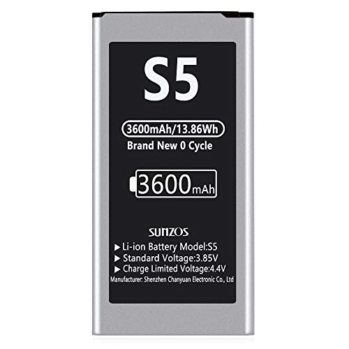 SUNZOS Akku für Samsung Galaxy S5 3600mAh (2020 Upgrade, 28,5% mehr Kapazität) Ersatz Original EB-BG900 SM-G900F Batterie Accu - 36 Monate Garantie