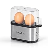 MAXXMEE Eierkocher für bis zu 2 Eier | Timerfunktion für optimalen Härtegrad | Geeignet für alle Eiergrößen (S-XL)| Kompaktes Design inkl. Messbecher & Eierstecher | BPA-frei | [Edelstahl]