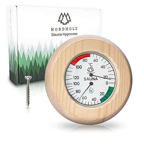 NORDHOLZ® Sauna Thermometer Hygrometer 2in1 - Für die richtige Temperatur und Luftfeuchtigkeit, Zuverlässig & genau - Sauna Hygrometer für einen wohltuenden Saunagang - Hochwertiges Sauna Zubehör