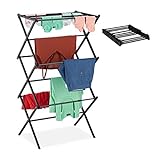 Relaxdays Wäscheständer, klappbar, ausziehbar, 11 Stangen, 6 Ebenen, platzsparender Turmwäscheständer, Metall, schwarz