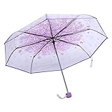 TOPINCN Regenschirm, Faltbar Kirschblüte Transparenter Druck Regenschirm für Prinzessin (Helles Lila)