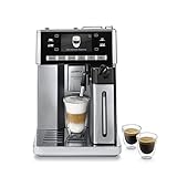 De'Longhi PrimaDonna ESAM 6900.M Kaffeevollautomat mit LatteCrema Milchsystem, Cappuccino und Espresso auf Knopfdruck, 4,6 Zoll TFT Farbdisplay, Trinkschokoladenfunktion, Edelstahlgehäuse, silber