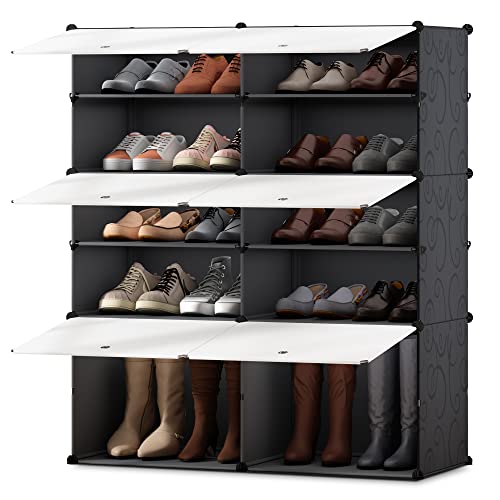 JOISCOPE DIY Schuhschrank, Modular Schuhregal,Schuhständer mit Tür，Platzsparend Schuhregal Kunststoff, für die Aufbewahrung von Schuhen, Stiefeln, Hausschuhen,Schuhablage Regale(2*5,schwarz-weiss)